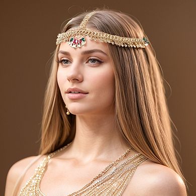 Headpiece Elastic Faux Diamond Head Chain Gold Tone 1 Pc