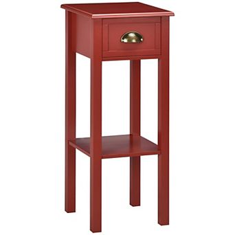 Narrow Nightstand with Drawer and Shelf, Slim Bedside Table for Small Spaces - Red