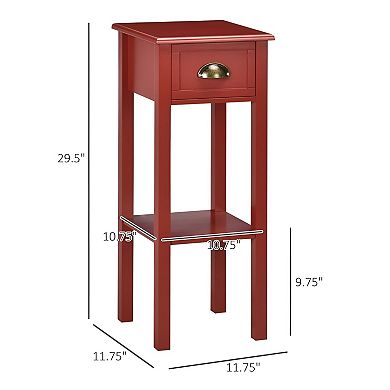 Narrow Nightstand with Drawer and Shelf, Slim Bedside Table for Small Spaces - Red