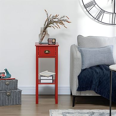 Narrow Nightstand with Drawer and Shelf, Slim Bedside Table for Small Spaces - Red
