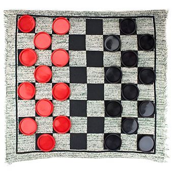 3-in-1 Giant Checkers and Tic Tac Toe Game Set with 26x26 Reversible Rug