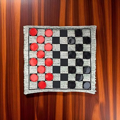 3-in-1 Giant Checkers and Tic Tac Toe Game Set with 26x26 Reversible Rug