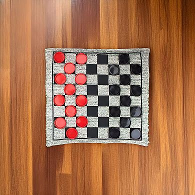 3-in-1 Giant Checkers and Tic Tac Toe Game Set with 26x26 Reversible Rug