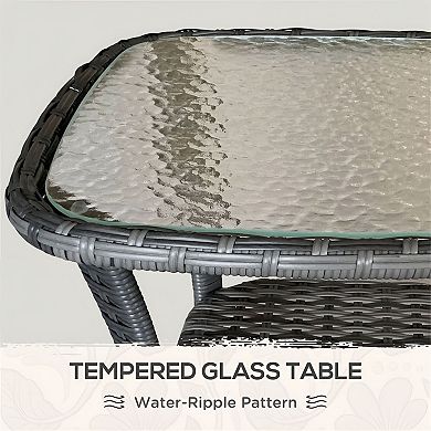 Rattan Patio Side Table with Glass Top, Outdoor Wicker End Table with Shelf - Mixed Grey