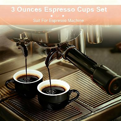 3 Ounce Espresso Cups Set of 4, Stackable Demitasse Mugs, Includes Display Stand