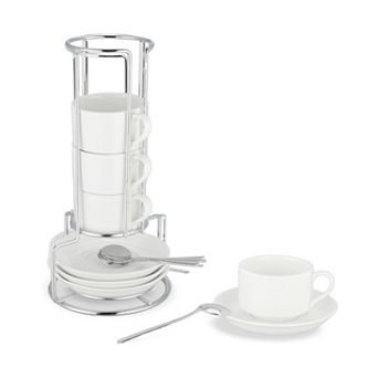 3 Ounce Espresso Cups Set of 4, Stackable Demitasse Mugs, Includes Display Stand