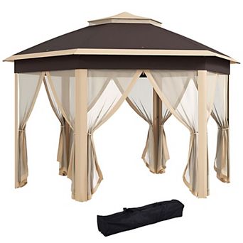 Hexagon Pop Up Gazebo Canopy with Mesh Screen Walls for Patio, Deck or Backyard