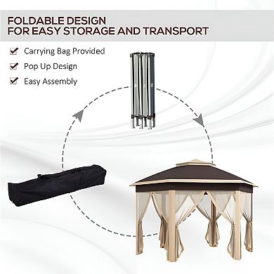 Hexagon Pop Up Gazebo Canopy with Mesh Screen Walls for Patio, Deck or Backyard
