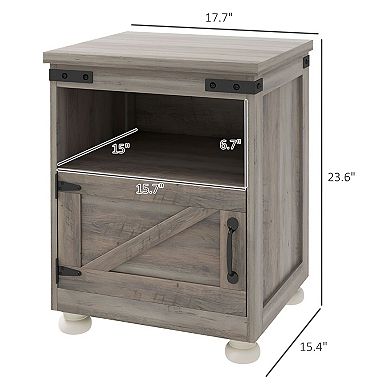 Modern Farmhouse Side Table with Storage Cabinet for Living Room or Bedroom