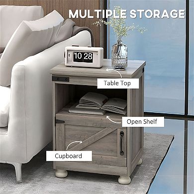 Modern Farmhouse Side Table with Storage Cabinet for Living Room or Bedroom