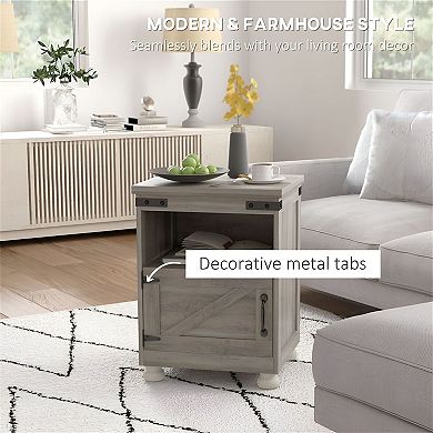 Modern Farmhouse Side Table with Storage Cabinet for Living Room or Bedroom