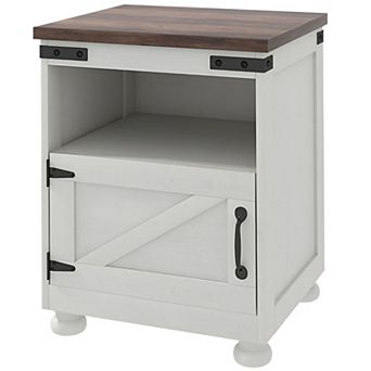 Modern Farmhouse Side Table with Storage Cabinet for Living Room or Bedroom