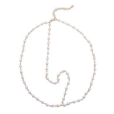 Headpiece Faux Pearls Head Chain Gold Tone 1 Pc