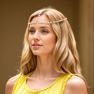 Headpiece Faux Pearls Head Chain Gold Tone 1 Pc