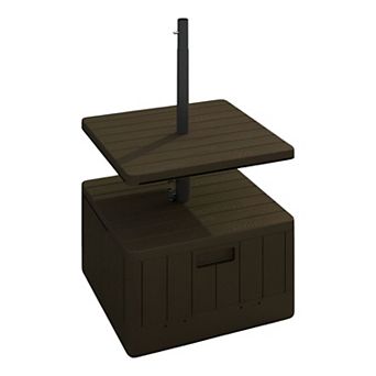 Patio Umbrella Stand with Adjustable Table, Wheels, and Handles for Deck or Pool Use - Brown