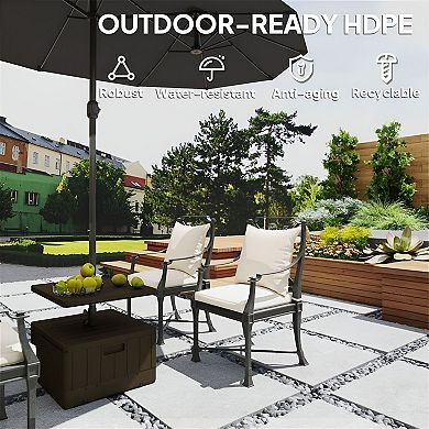 Patio Umbrella Stand with Adjustable Table, Wheels, and Handles for Deck or Pool Use - Brown