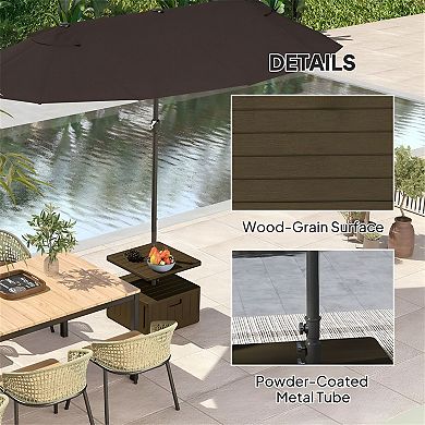 Patio Umbrella Stand with Adjustable Table, Wheels, and Handles for Deck or Pool Use - Brown