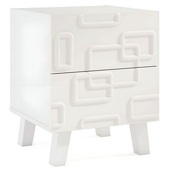 Geometric Nightstand with Two Drawers, Bedside Storage for Bedroom - White