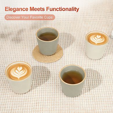6oz Yunomi Tea Cup Set of 4, Ceramic Matcha Cup for Hot Tea and Matcha