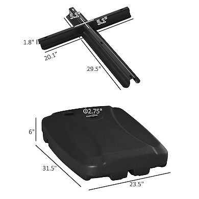 Offset Patio Umbrella Base Stand with T-Shaped Cross Base, Sand or Water Fill - Black