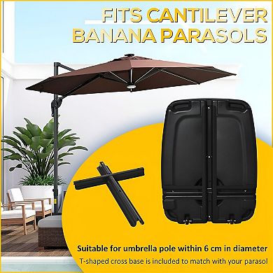 Offset Patio Umbrella Base Stand with T-Shaped Cross Base, Sand or Water Fill - Black