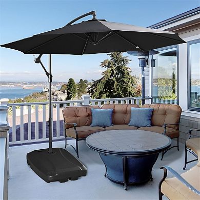 Offset Patio Umbrella Base Stand with T-Shaped Cross Base, Sand or Water Fill - Black