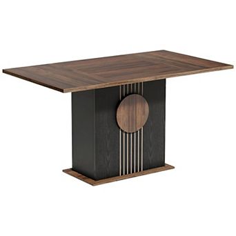 Farmhouse Dining Table for 4-6 People, Rectangular Kitchen Table with Patterned Base
