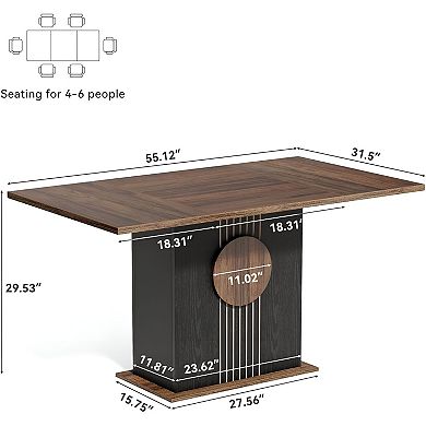 Farmhouse Dining Table for 4-6 People, Rectangular Kitchen Table with Patterned Base