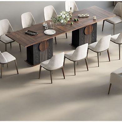 Farmhouse Dining Table for 4-6 People, Rectangular Kitchen Table with Patterned Base