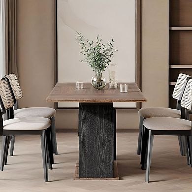 Farmhouse Dining Table for 4-6 People, Rectangular Kitchen Table with Patterned Base