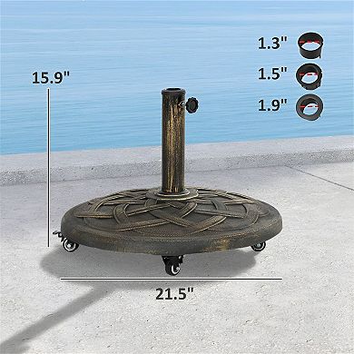 Outdoor Umbrella Base 21.5 inch Round Weighted Stand with Steel Pole