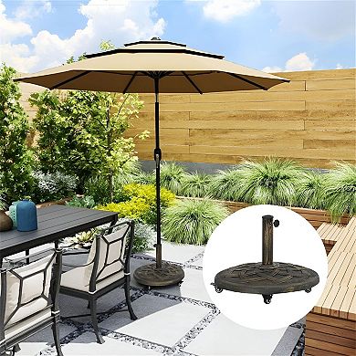 Outdoor Umbrella Base 21.5 inch Round Weighted Stand with Steel Pole