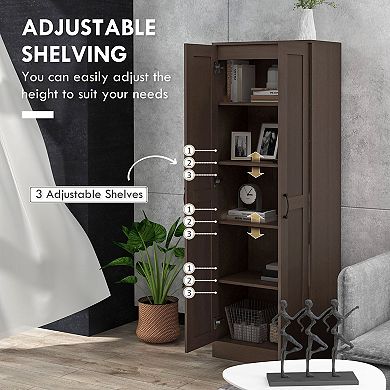Tall Storage Cabinet with Door and Adjustable Shelf for Living Room or Office