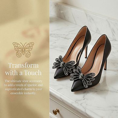 2 PCS Women's Bow Shoe Clips Rhinestone Satin Shoe Buckle Removable Decorative Clips for Heels Flats