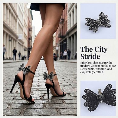2 PCS Women's Bow Shoe Clips Rhinestone Satin Shoe Buckle Removable Decorative Clips for Heels Flats