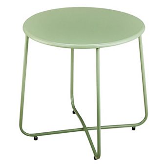 Green Outdoor Patio Side Table, Round Steel Accent Table for Balcony or Garden