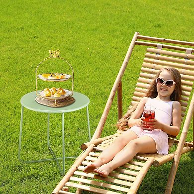 Green Outdoor Patio Side Table, Round Steel Accent Table for Balcony or Garden