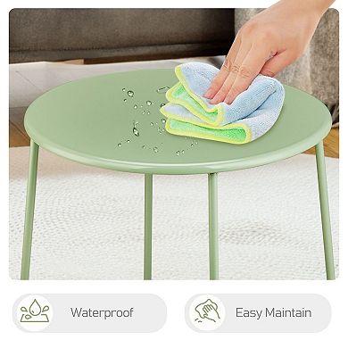 Green Outdoor Patio Side Table, Round Steel Accent Table for Balcony or Garden