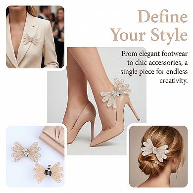 2 PCS Women's Bow Shoe Clips Rhinestone Satin Shoe Buckle Removable Decorative Clips for Heels Flats