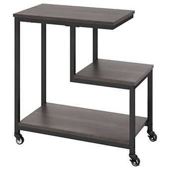 G-Shaped Rolling Accent Table 3 Shelves Lockable Wheels for Bedroom or Office