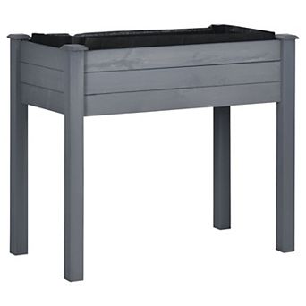 Raised Garden Bed with Legs Dark Grey Fir Wood Self-Draining Planter for Herbs or Flowers