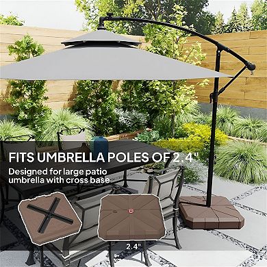 Cross-Base Umbrella Stand for 2.4" Offset Patio Umbrellas, Fillable Sand or Water - Brown
