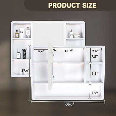 LED Smart Mirror Cabinet with Storage, Defogger and Adjustable Lighting - White