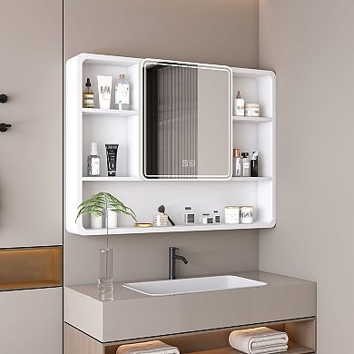 LED Smart Mirror Cabinet with Storage, Defogger and Adjustable Lighting - White