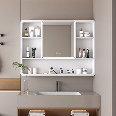 LED Smart Mirror Cabinet with Storage, Defogger and Adjustable Lighting - White