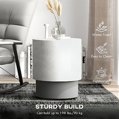 Grey Concrete Look End Table, Small Modern Accent Table for Patio or Living Room