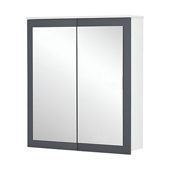 Wall-Mounted Mirror Cabinet with 3 tier Storage and Adjustable Shelves for Bathroom - White, Grey