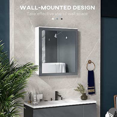 Wall-Mounted Mirror Cabinet with 3-Tier Storage and Adjustable Shelves for Bathroom - White, Grey