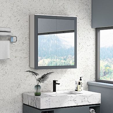 Wall-Mounted Mirror Cabinet with 3-Tier Storage and Adjustable Shelves for Bathroom - White, Grey