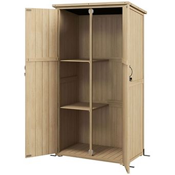 Garden Storage Shed with Shelves and Sloped Roof for Tools and Outdoor Supplies